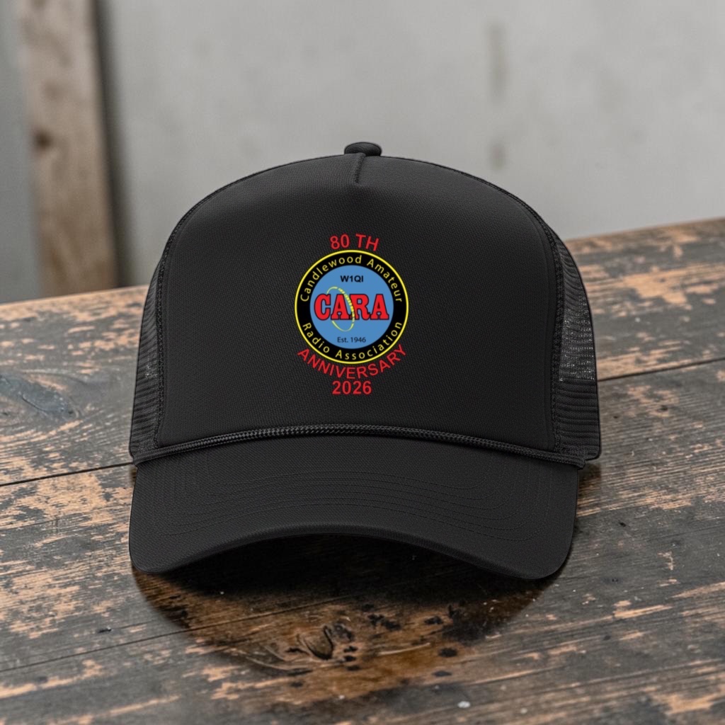 black cara ham radio hat with log